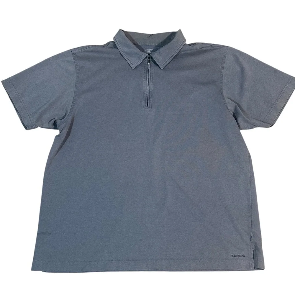 Patagonia Quarter Zip Polo Mens‎ Large Blue Gray Organic Cotton Blend